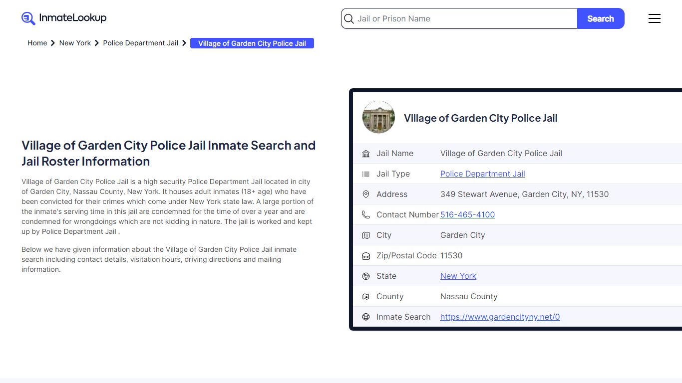 Village of Garden City Police Jail Inmate Search and Jail Roster ...