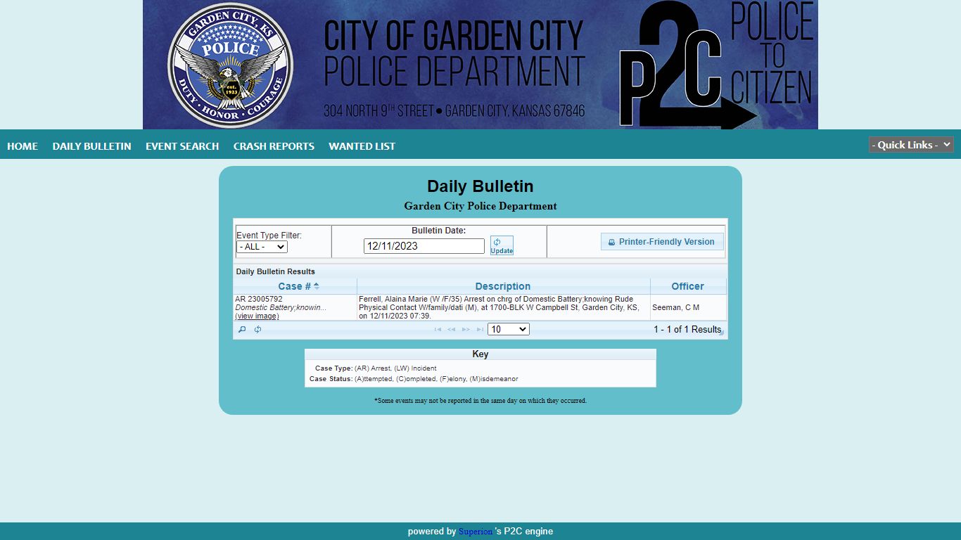 Garden City Police Department P2C - provided by OSSI